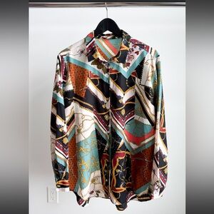 Blogger Favorite Zara Patchwork Scarf Chain Floral Boho Button Down Blouse Top